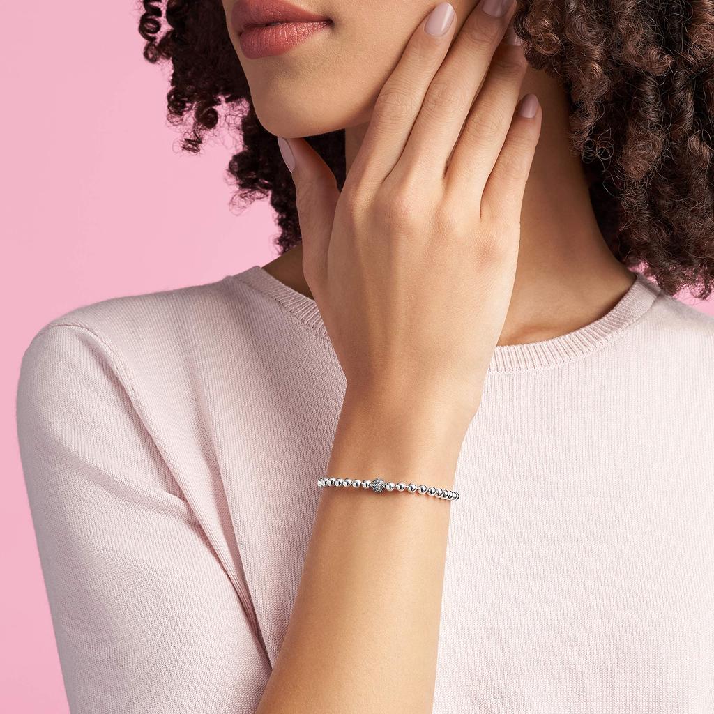 Pandora Moments Bead Clear Cubic Officially Imported & Pavé Bracelet, 19cm, (Sterling Silver, Zirconia) 598342CZ-19,
