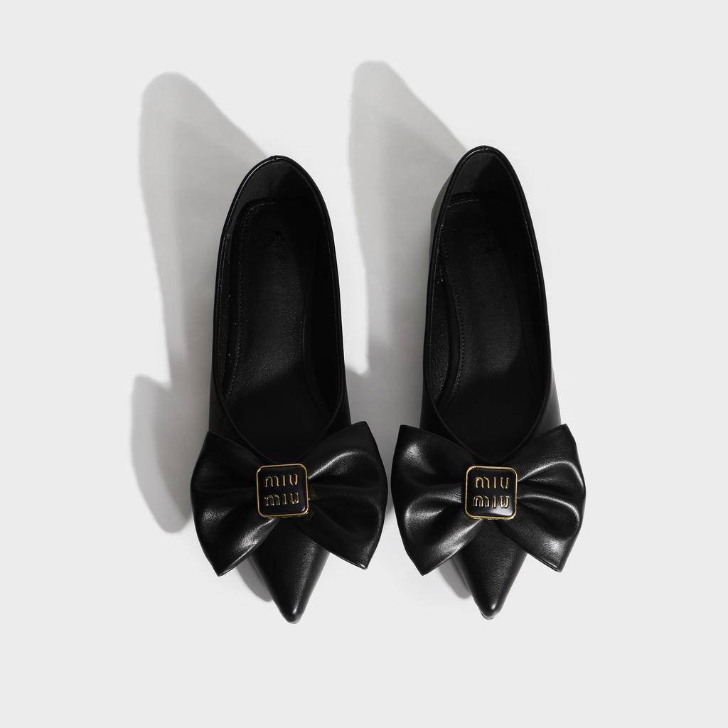 Pointed shoes children's flat single shoes women's high-end sense solid color bow fashion Huizhou women's shoes 2025 spring women's