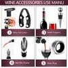 3/5 Pcs Deluxe Wine Accessories Gift Set Stainless Steel Wine Opener With Corkscrew Stopper Pourer Foil Cutter For Home Bar Use
