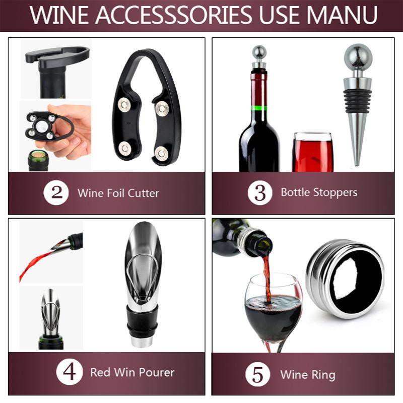 3/5 Pcs Deluxe Wine Accessories Gift Set Stainless Steel Wine Opener With Corkscrew Stopper Pourer Foil Cutter For Home Bar Use