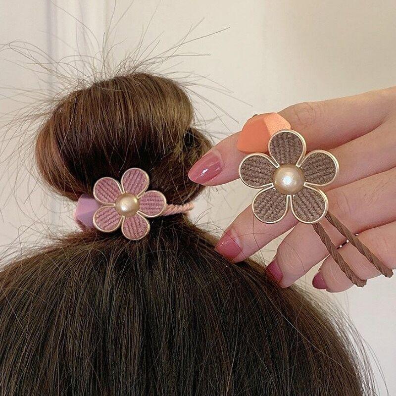 Korean Version of Dongdaemun Flowers Rubber Band Hair Ring Net Red Leather Head Rope Headdress