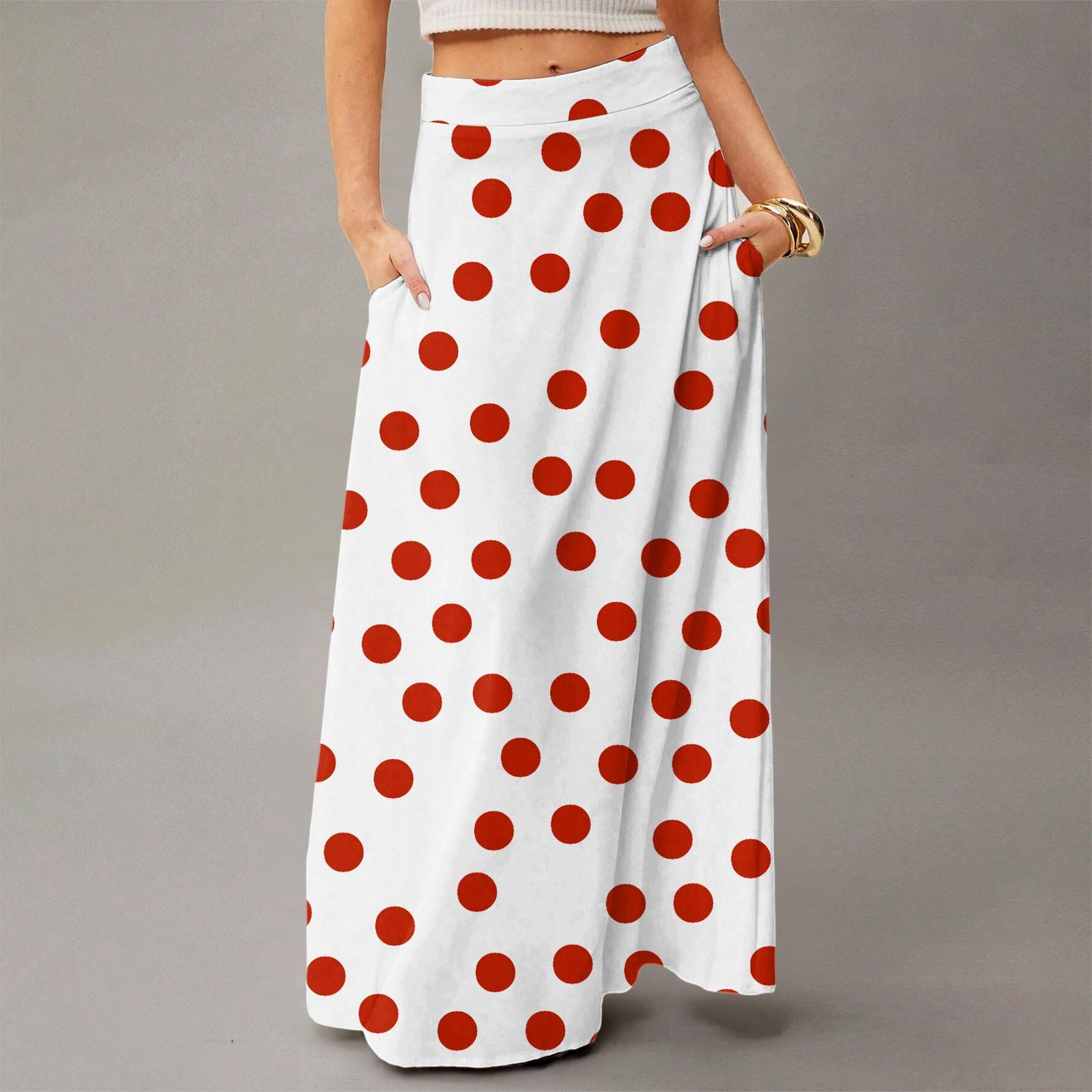

Женская повседневная складная юбка макси с высокой талией, принтом в горошек, карманом, драпировкой, свободного кроя XL красный