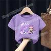 KPop Demon Hunters Child Short Sleeve T-shirt Movie Themed A-Z Letter Print Polyester Tops Girls Kawaii Casual Round Neck Tees