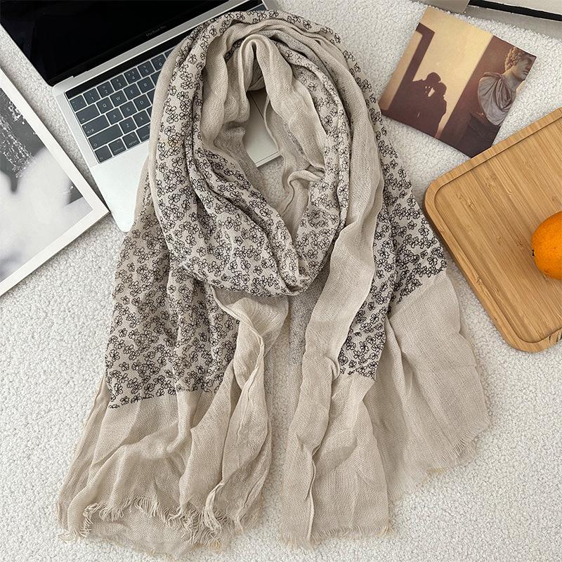 

Осенне-зимний теплый хлопково-конопляный шарф с принтом, простой и универсальный, тонкий, большого размера, шаль 192*90cm