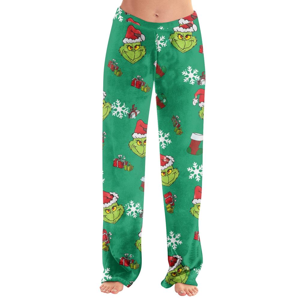 Women's Christmas Print Plush Pants Cozy Casual Pajama Bottoms for Holiday