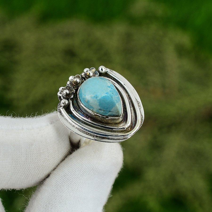Подарок на годовщину для нее Натуральный ларимар пасьянс регулируемое кольцо 925 серебро Adjustable