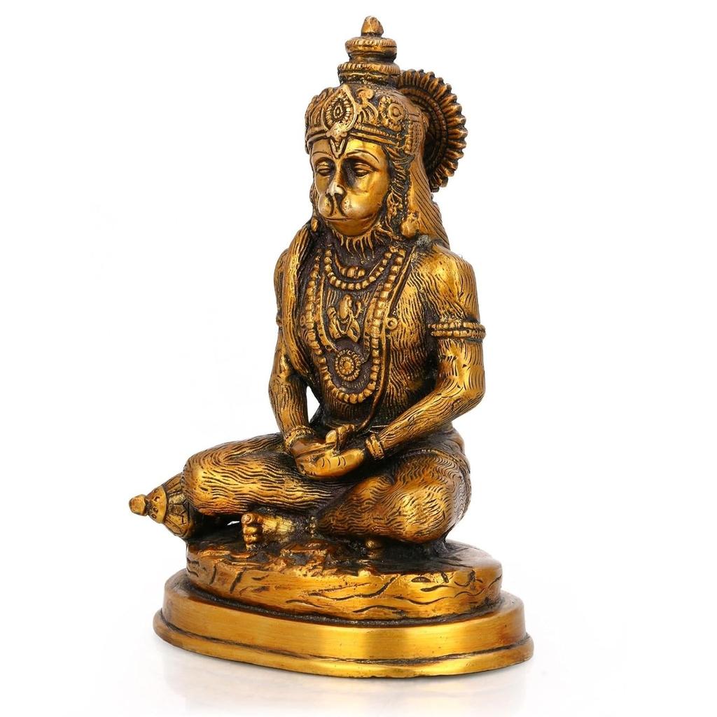 Gold Hanuman Statue, God Deity Figurine, Strength Art Home Decor Gifts, Brass