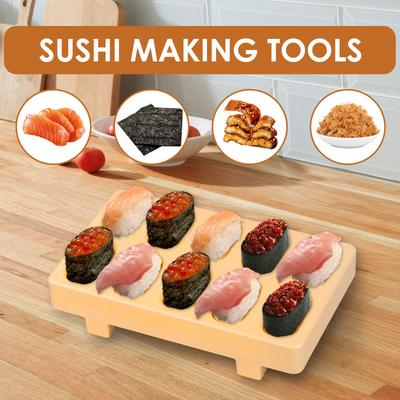 10 Gitter Sushi Reis Zubereitungsform Kunststoff Reisballform Maker Antihaft Sushi Pressewerkzeug mit Löffel Leicht Entformbar für Zuhause Picknick