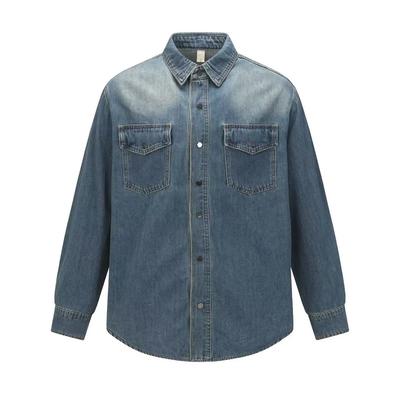 Men Autumn Retro Denim Cargo Shirt Men Fashion Washed Multi-pocket Casual Blouses Male Vintage Long Sleeve Thick Denim Shirt