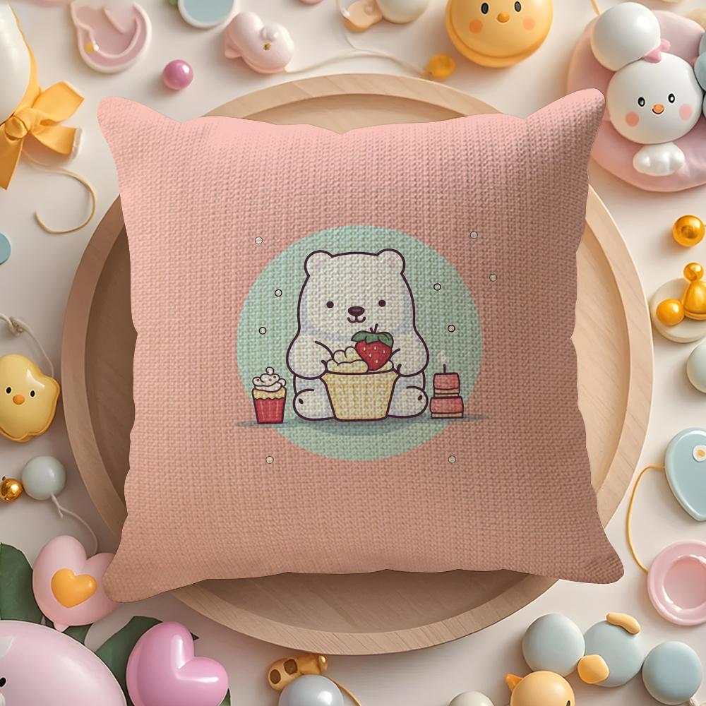 Cute Cartoon White Bear Outfit Pillow Case Pattern Printed Pillowcase for Living Room Sofa Cushion Cover & Bedroom Decor