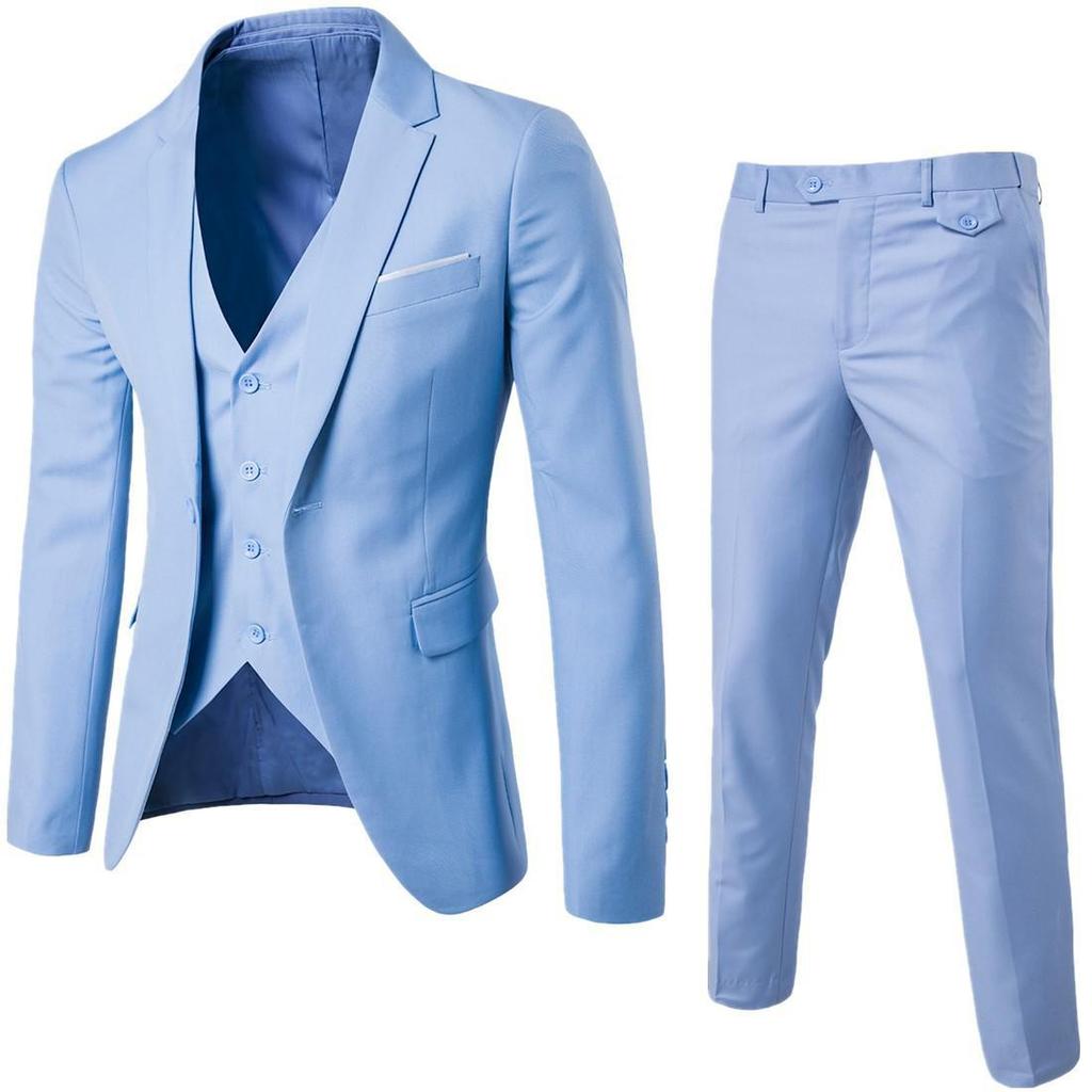 Spring 2020 Business Casual Three-Piece Suit: One-Button Design for Groom & Best Man (Sizes S-6XL).