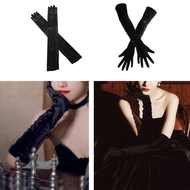 Lange Ärmel Opernshow-Handschuhe für Damen Samthandschuhe 1920er Flapper Dehnbar Ellbogenlang Halloween-Kostümhandschuhe