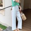 White High-Waisted Wide-Leg Cropped Pants - Korean Style Slimming and Breathable for Casual and Commute Wear