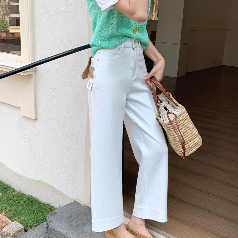 White High-Waisted Wide-Leg Cropped Pants - Korean Style Slimming and Breathable for Casual and Commute Wear