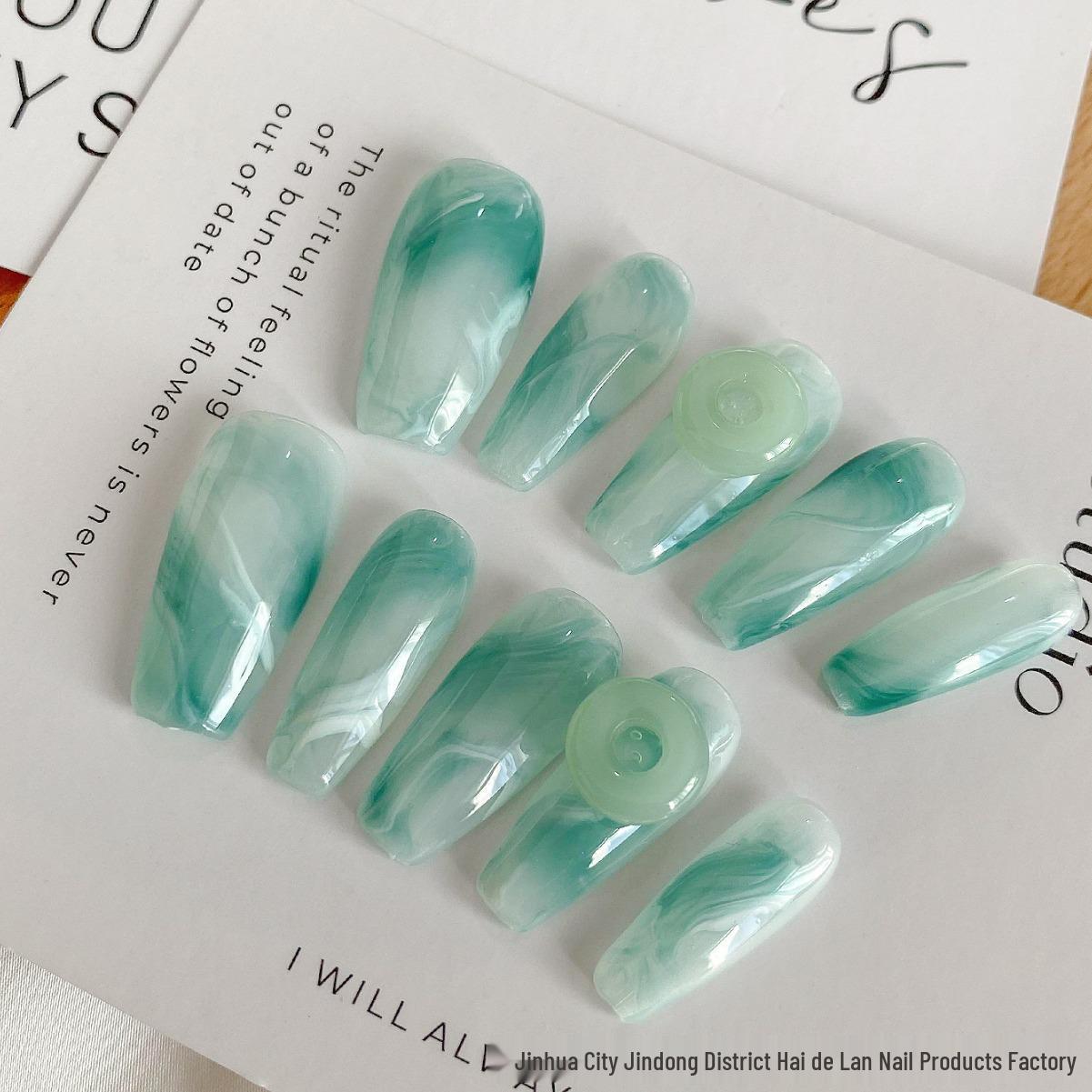 

Ancient Style Gradient Cyan-Green Halo Nails: Handmade Autumn/Winter Manicure SJ0291 Cyan Mist-M
