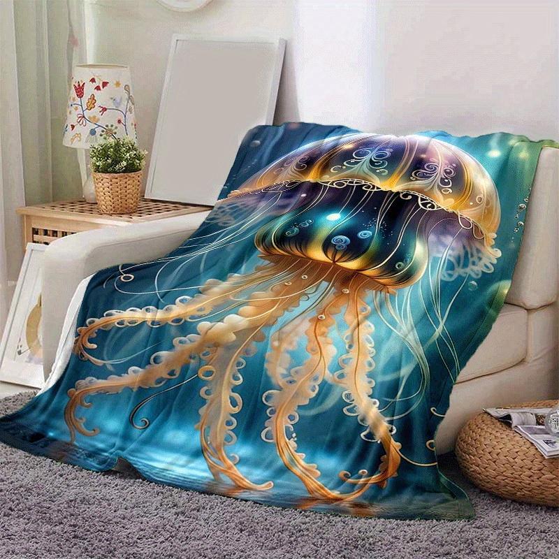 

1pc Jellyfish Printing Lightweight Flannel Blanket, Comfortable and Warm Blanket, for Camping Sofa Bed and Couch Office, in All Seasons 130cmx150cm