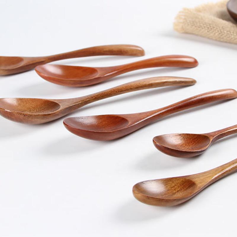 1PC High-Quality Kitchen Home Tableware Natural Wood Soup Spoon Practical Teaspoons Creative Solid