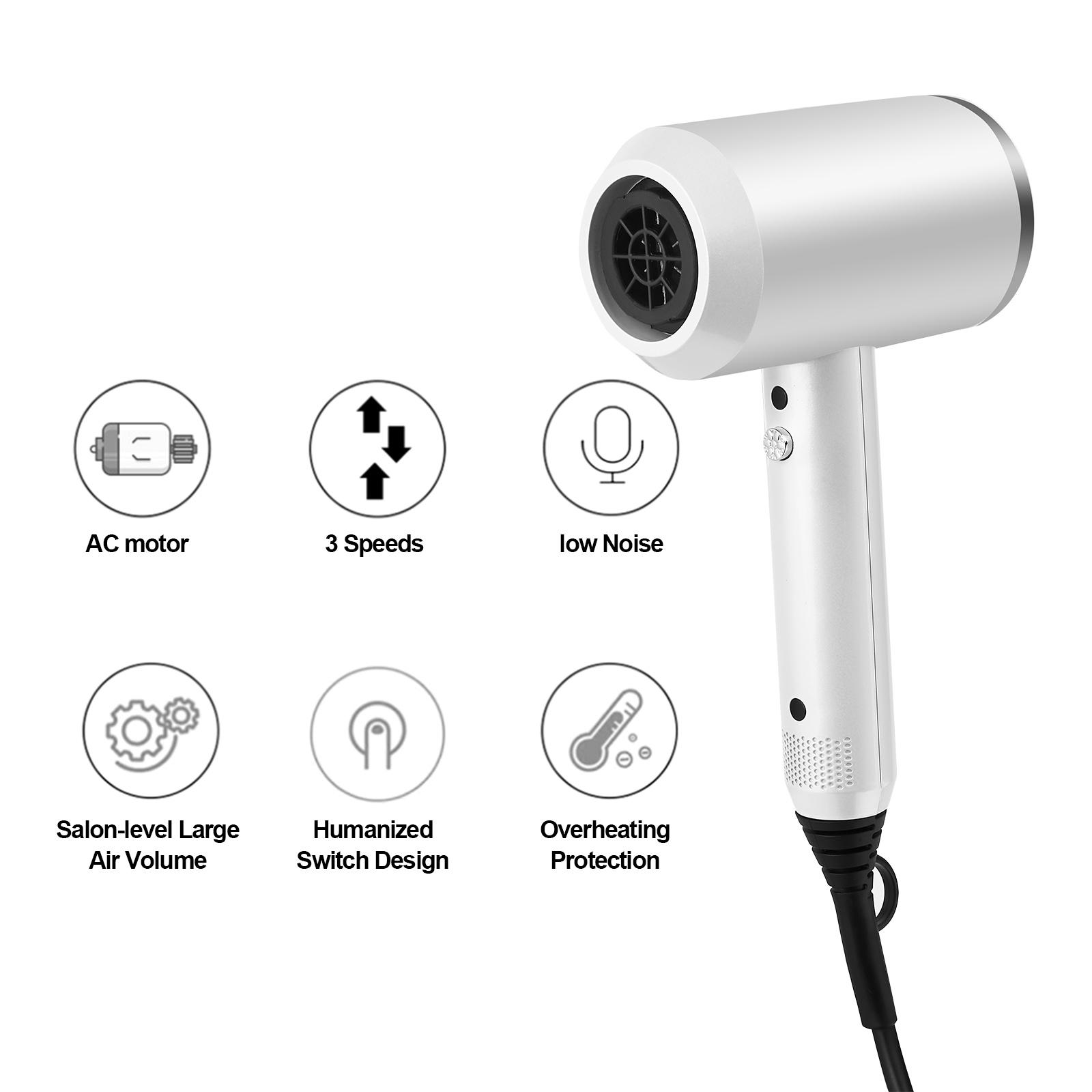 

Фен, 3 скорости, регулируемая, быстрая сушка, фен, фен для горячего/холодного ветра с 3 насадками