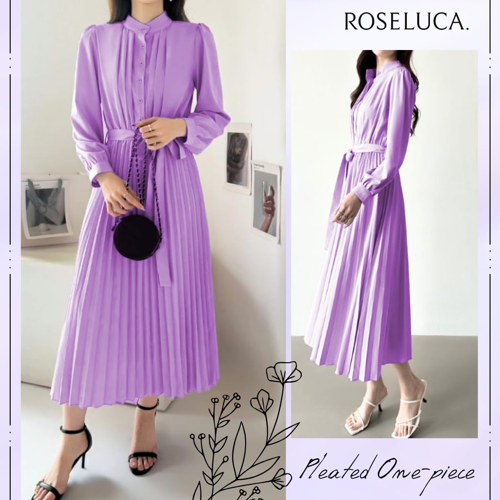 Elegant Pleated Long Waist Perfect for Spring and Perfect for Special Korean Size L ROSELUCA. Dress, Women's, Sleeves, Ribbon, Collared, Pastel,
