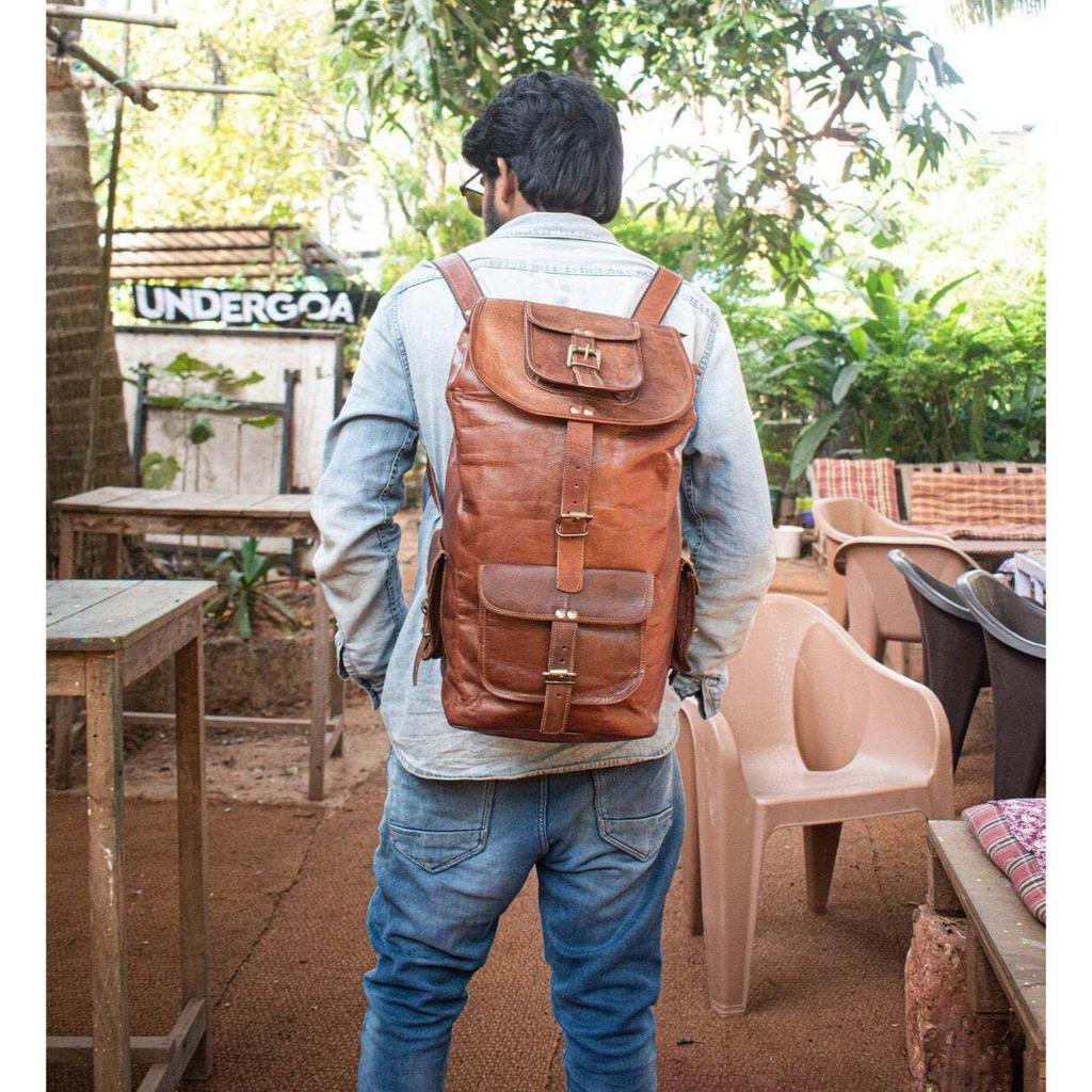 Tasche Ziegenleder Rucksack Rucksack Laptop Vintage Braun Echte Reise Herren Neu