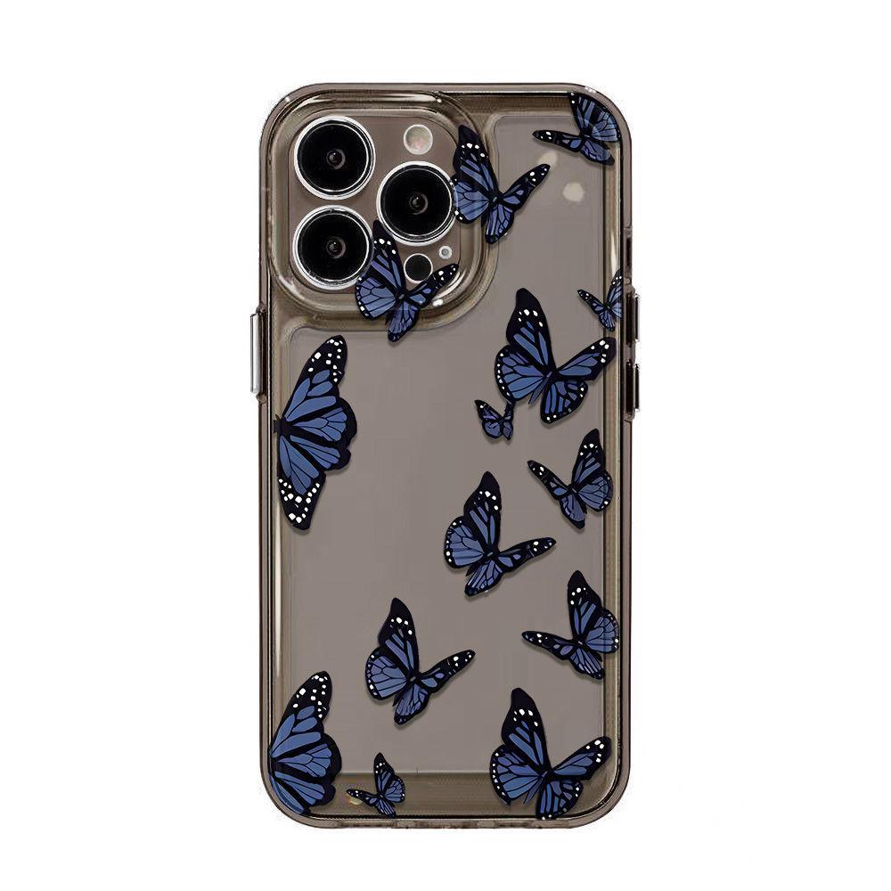 Dark Blue Butterfly for iPhone17promax Apple 16 Mobile Phone Case 14/13 Fine Hole 15 Transparent 12