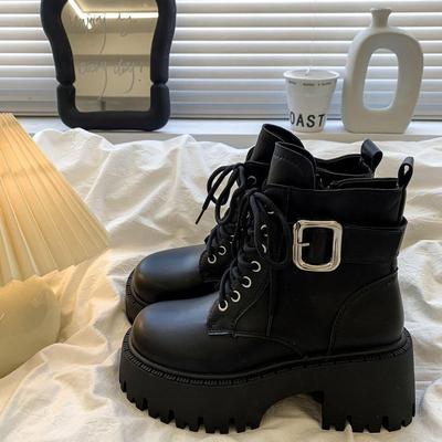 New British Martin Boots Women's 2025 Autumn and Winter Velvet Thick-soled Short Boots Heightened and Thin Tooling Boots Short Boots