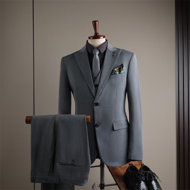 Premium British Two-Button Men's Three-Piece Suit: Solid Color, Western Style, Formal Business Wear