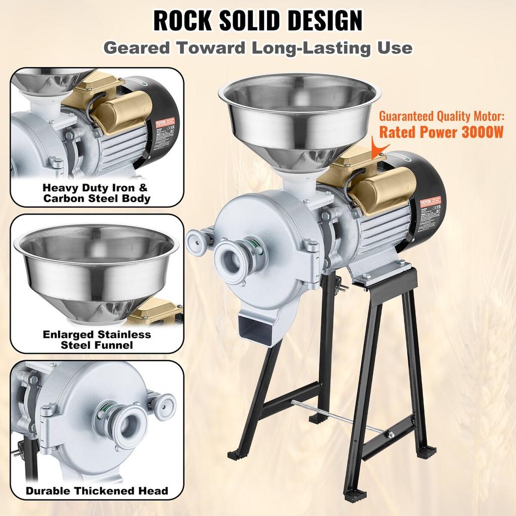 3000W Electric Grain Grinder Corn Wheat Flour Cereal Mill Wet & Dry