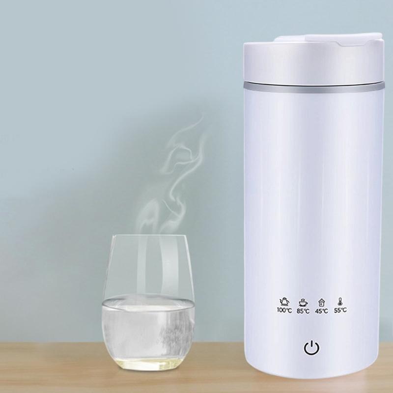 Stainless Steel Water Kettle Leakproof Double Layer Electric Heating Cup with Detachable Cord for Convenient Travel