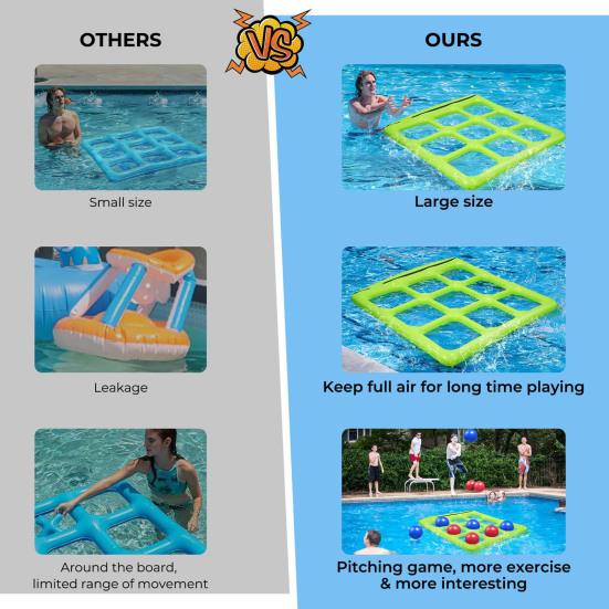 Inflatable Pool Tic-Tac-Toe Game Waterproof Floating Board with Balls Family Outdoor Water