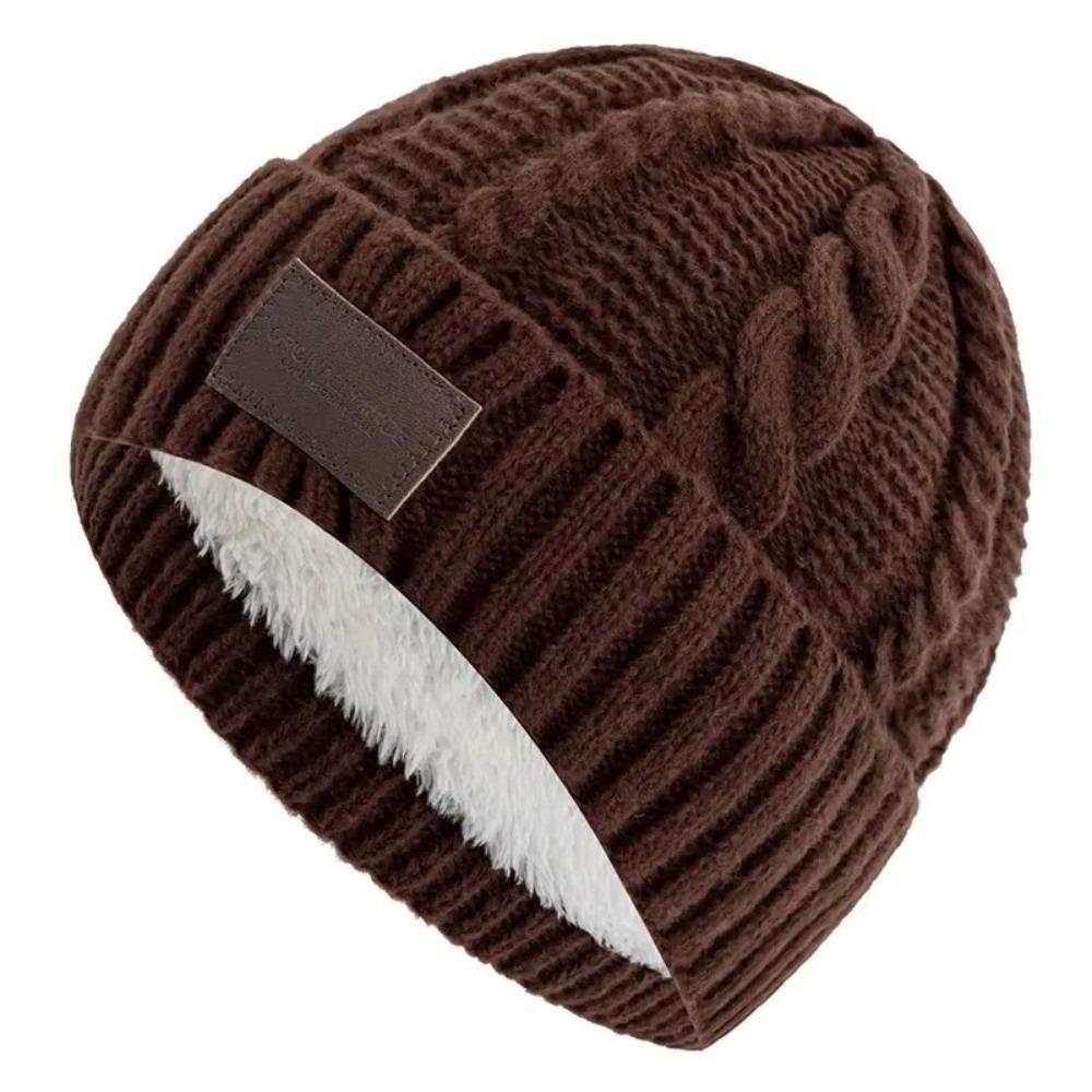 Casual Versatile Winter Knitted Hat Fleece-lined Warm Couple Beanie Thickened Coldproof Beanie Cap Unisex