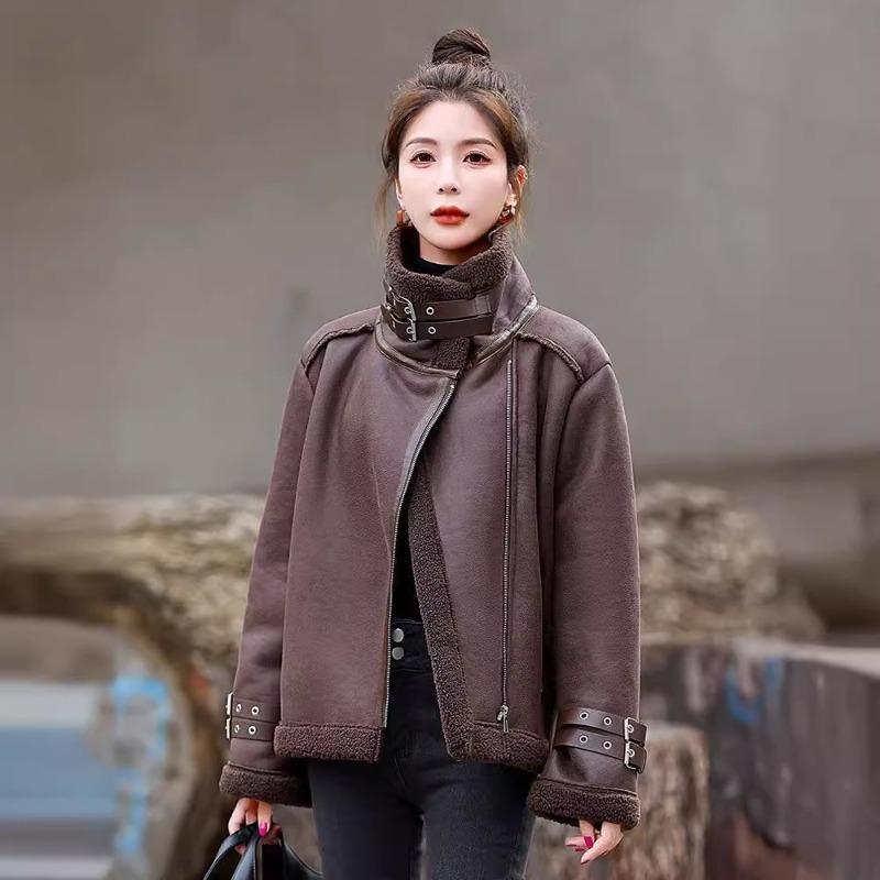 Lamb Wool Imitation Fur Coat Women's Small Winter New Imitation Suede Fleece Thickened Locomotive Cotton-padded Coat