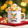 Personlized Deer Sibling Matching Mug Christmas Enamel Cups Custom Name Cocoa Chocolate Drink Jiuce Handle Mugs Gifts for Child