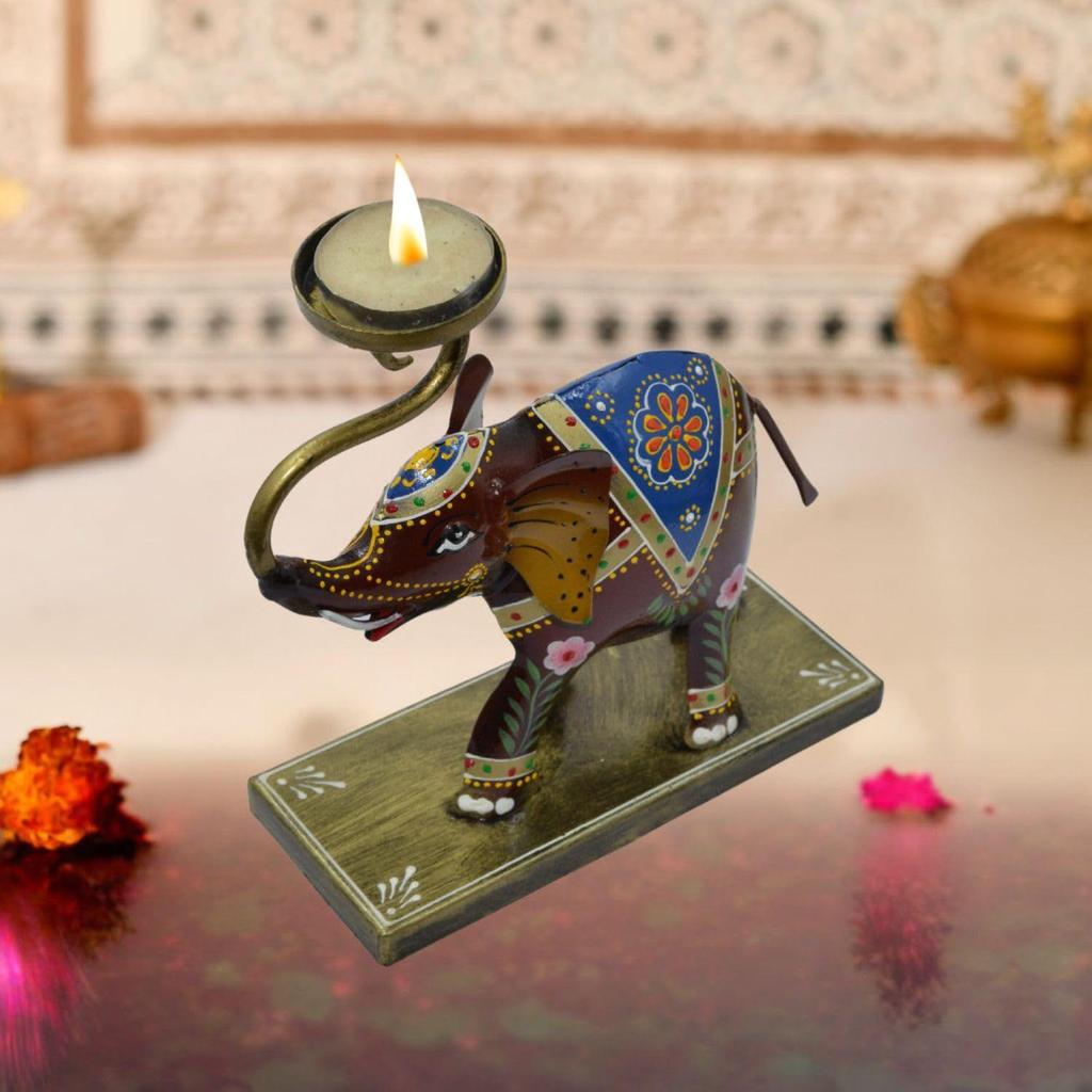 Elefantljusstakar i metall Set om 2, Heminredning - Presentartikel, Dekorativ elefantprydnad för bordsdekoration