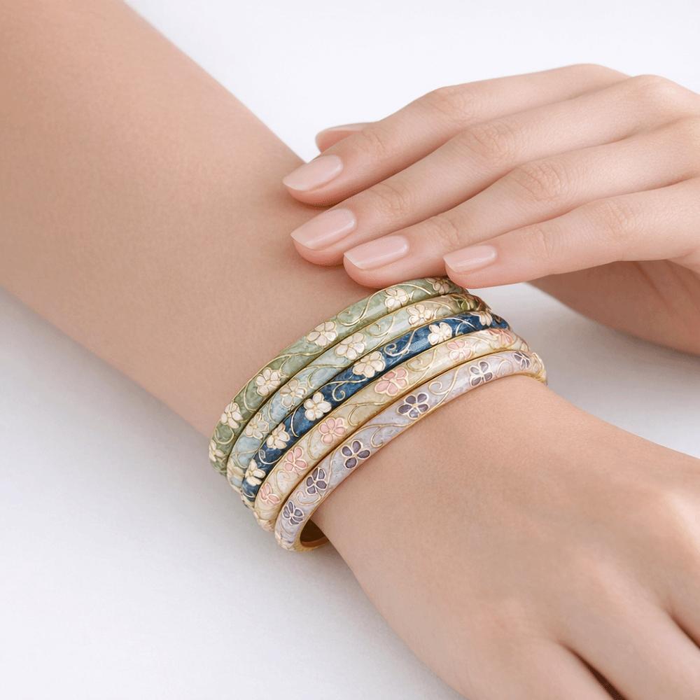 Colorful Vintage Cloisonne Bangle Enamel Women's Hand Bracelet Fashion Flower Bangle Ladies
