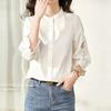 Fashion Hollow Out Embroidery Blouse Women New Classic 3/4 Sleeve Sense of Design Solid Color Single-breasted O-collar Top