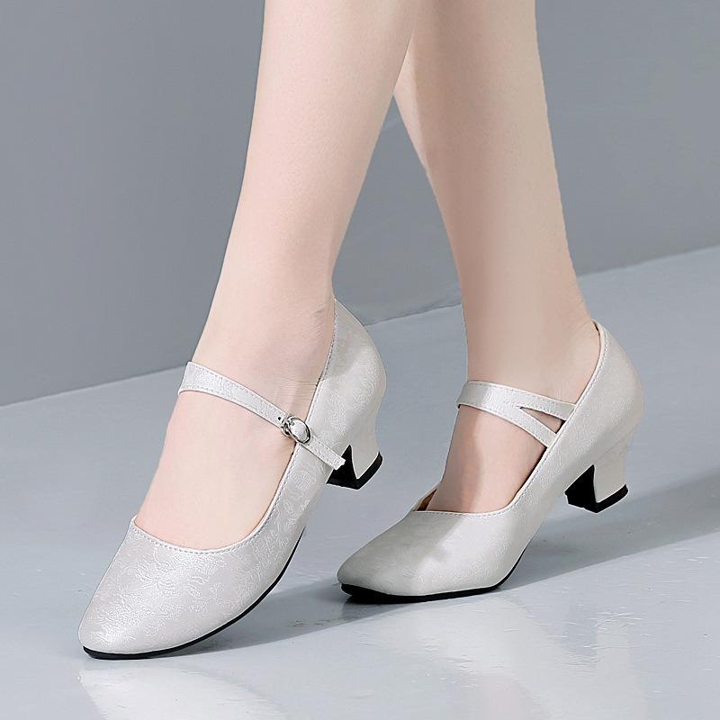 Damskie Buty do Tańca Kwadratowego Srebrne Miękka Podeszwa Średnia Obcas Balowe Trampki