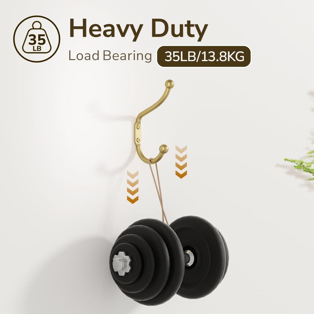 Gold Coat Hooks Wall Mount - Wall Hooks for Hanging, Heavy Duty Hooks, Mudroom Hooks, Metal Hooks for Hanging Clothes, Towels, Hats, Keys, Coats,4