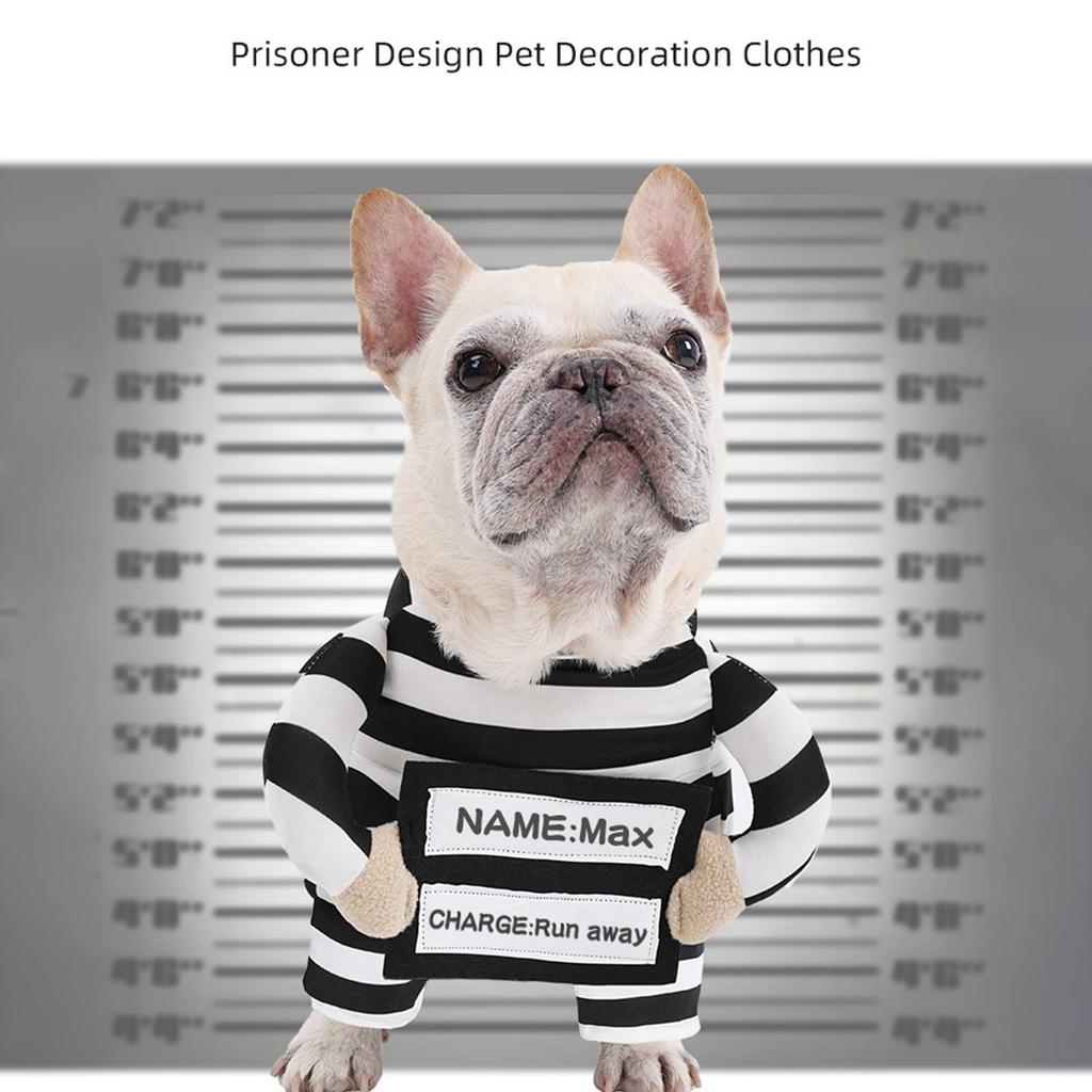 Divertente Costume da Cane Prigioniero Halloween Abito per Animali Tuta a Strisce per Cani Travestimento per Feste Costume Carino da Animale con Etichetta d'Identificazione