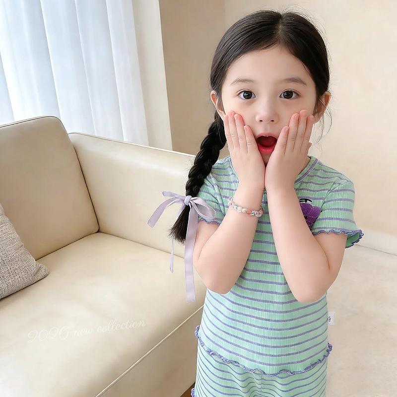 Children's Striped Summer Two-Piece Set: Soft Short Sleeve T-shirt & Elastic Waist Shorts