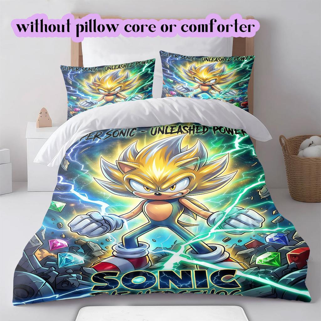 Hedgehog Sonic Printed Anime Duvet Cover,3pcs Cartoon Style Bedding Set,Cool Home Textile Comforter Cover for Room Decor_LIAN