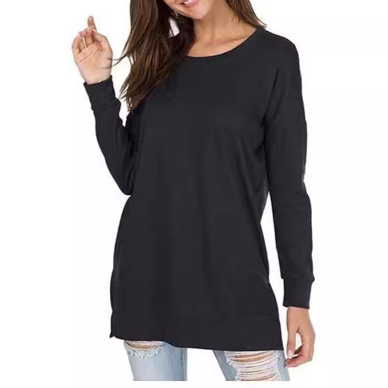 Versatile Long-Sleeve Solid Color Crew Neck Casual Top for Women