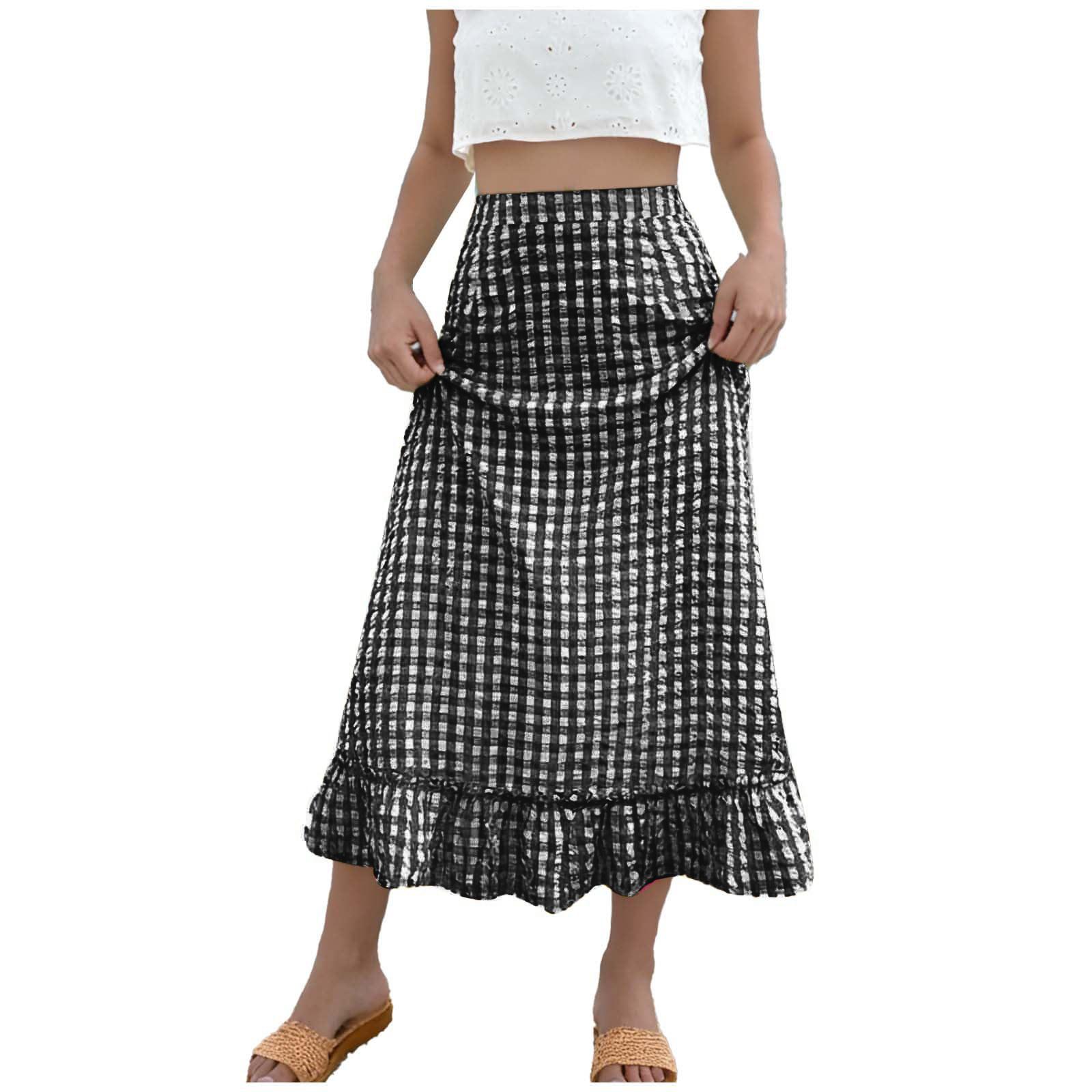 

Women s Fashion Loose-Fit Checkered Casual Skirt L чёрный
