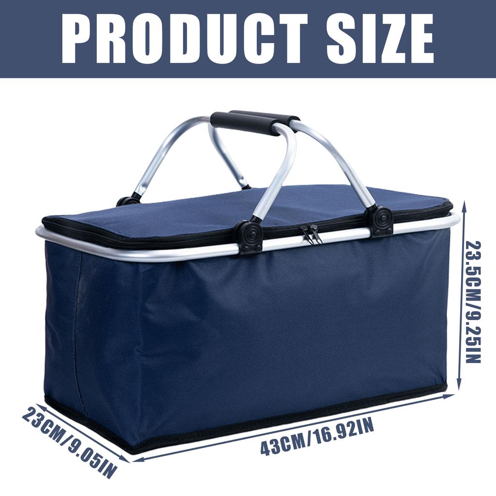 Insulated Folding Picnic Basket 30L Large Capacity with Padded Handles Portable Bag for Outdoor Travel/Camping/Shopping