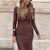 2025 European & American Sexy Backless Long Sleeve Low-Cut Solid Color Mermaid Dress