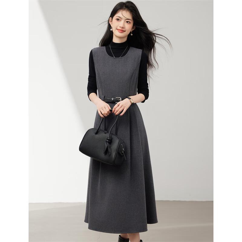 XinFeiYu Elegant Commuter Woolen Vest Dress Two-Piece Set