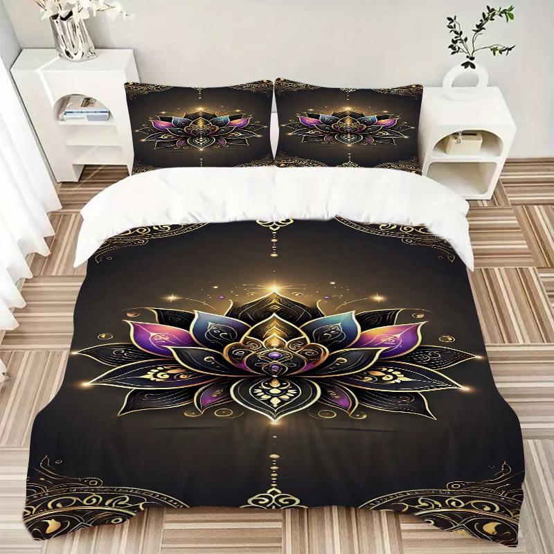 3pcs Lotus Mandala Bedding Set. Soft and Comfortable with No Core Included (1x Duvet Cover + 2x Pillow Covers) Yy251009261