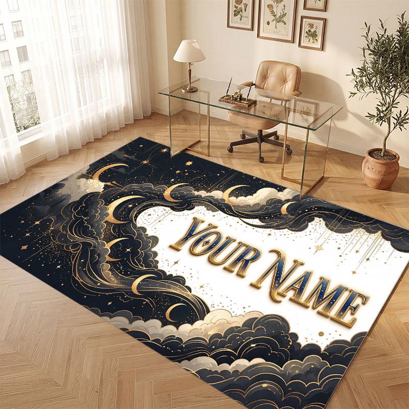 Space Cosmic Theme Crystal Velvet Floor Rug Personalized Custom Name Text Warm Carpet Home Decoration
