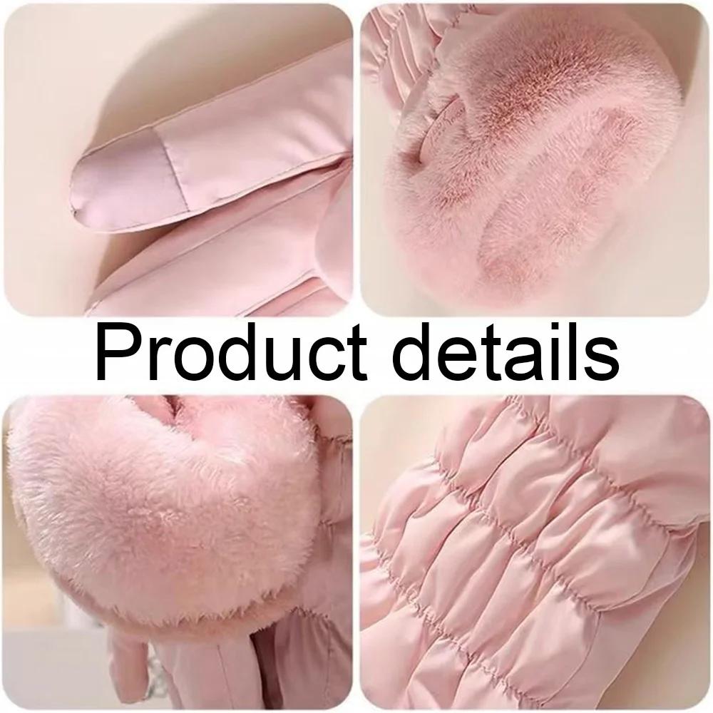 Ski Gloves Women Winter Fleece Thickened Warm Plush Cotton Waterproof Touch-Screen Gloves For Outdoor Riding Mountaineering