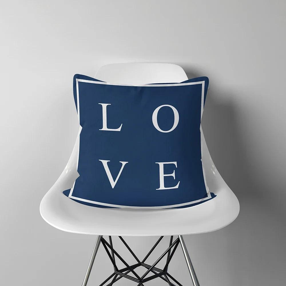 

Декор для дома Любовь Синяя полоса Принт Искусство Наволочка Мягкий полиэстер Наволочка Спальня Автомобиль Фунда Де Альмохада 66x66cm